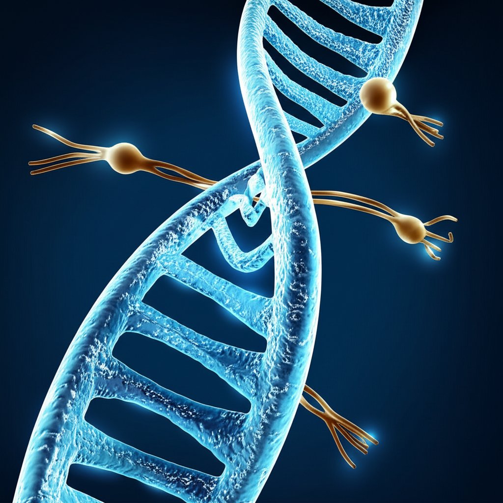 Scientific illustration of anti-aging peptide research showing cellular rejuvenation and telomere biology