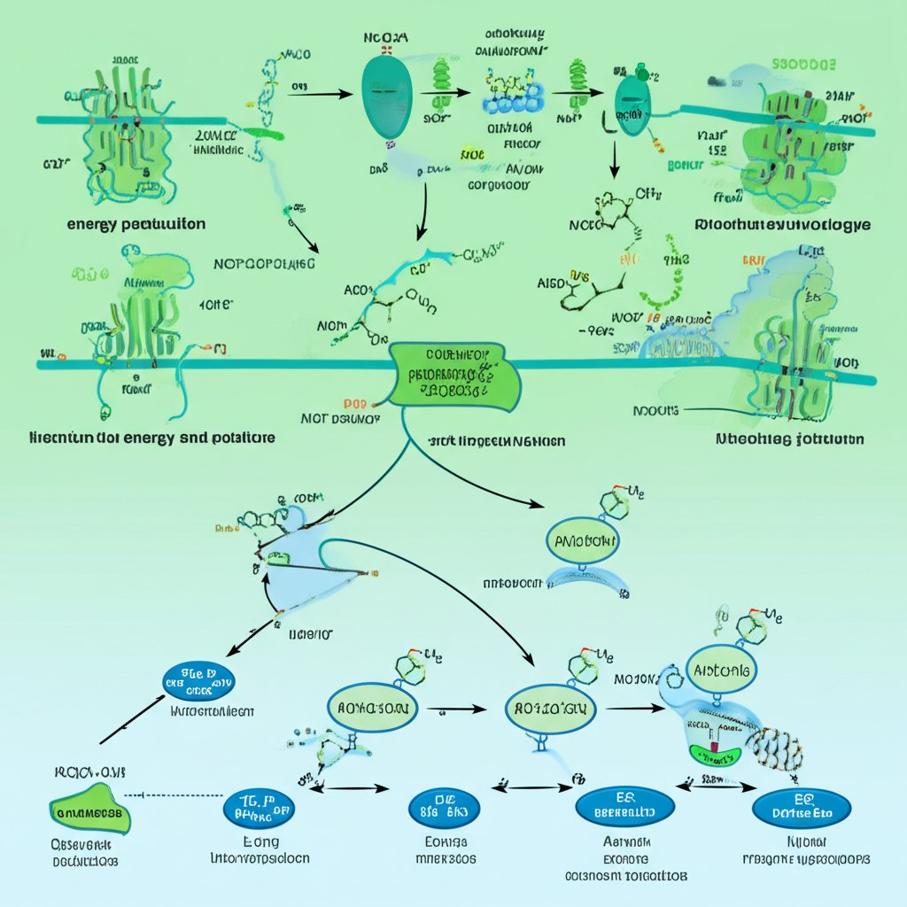 Scientific illustration of MOTS-c mitochondrial peptide and cellular energy production