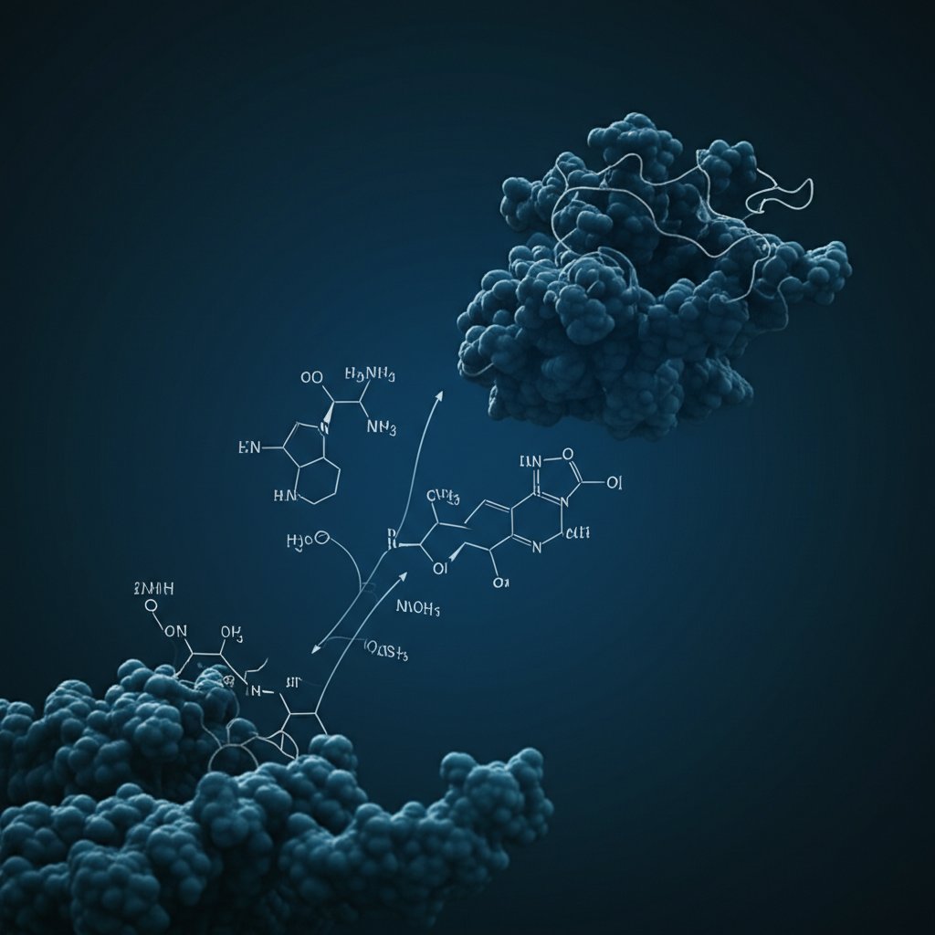 Scientific illustration of muscle growth peptides and protein synthesis pathways in exercise research