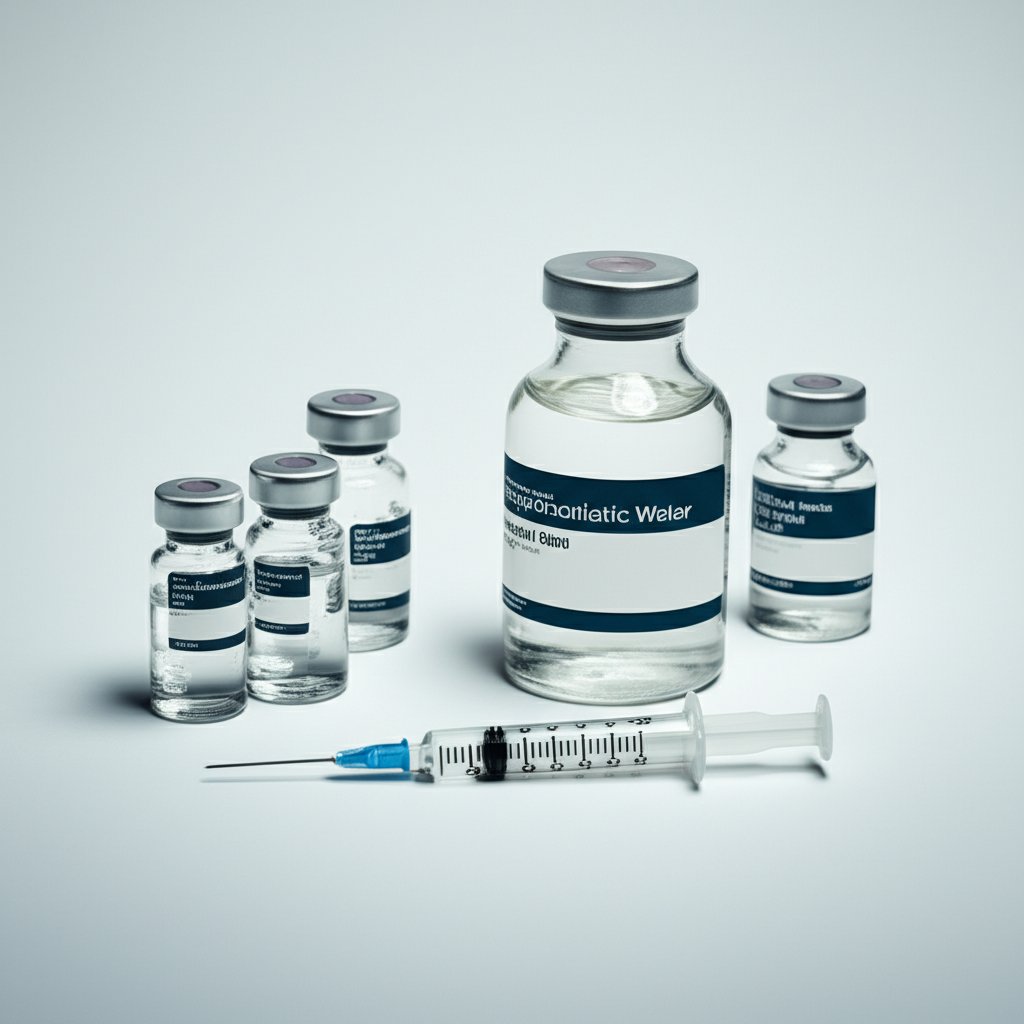 Peptide reconstitution laboratory setup with vials and bacteriostatic water