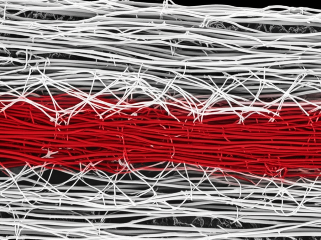 Tendon fiber repair and collagen remodeling illustration at microscopic level