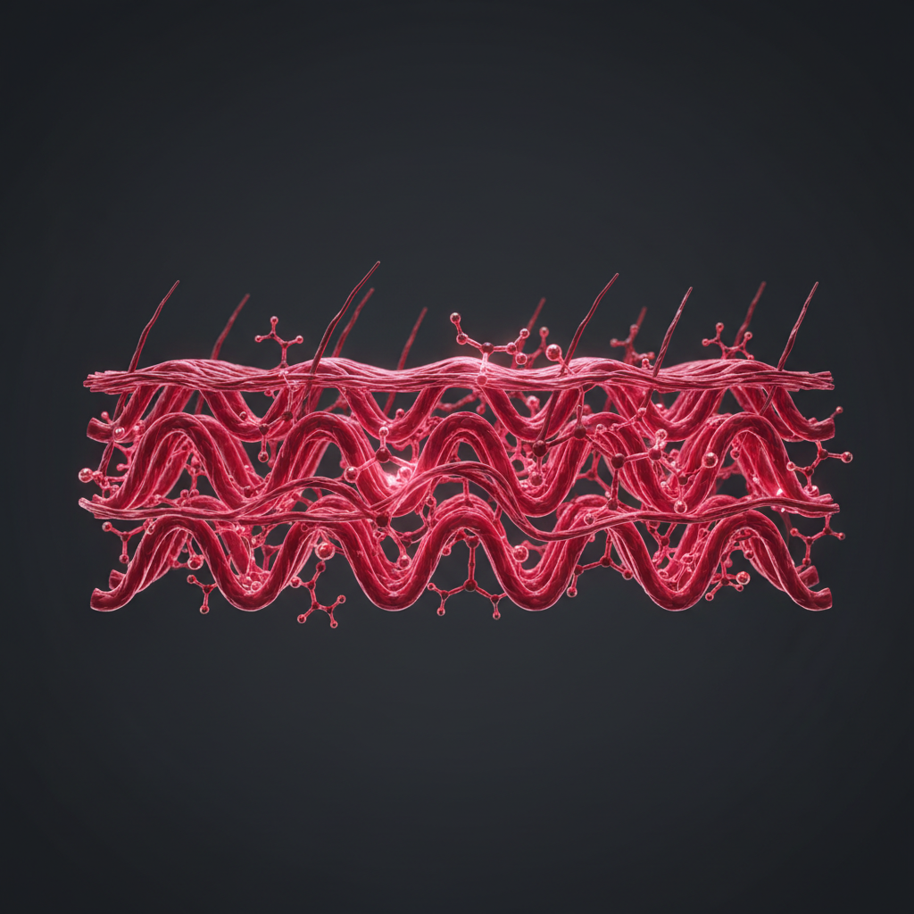 GHK-Cu copper peptide stimulating collagen fibers and tissue repair - research visualization