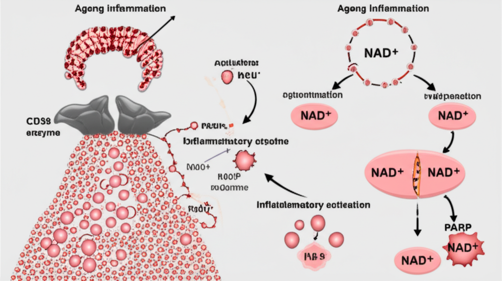 NAD+ CD38 and PARP mechanisms — cellular energy research and aging decline