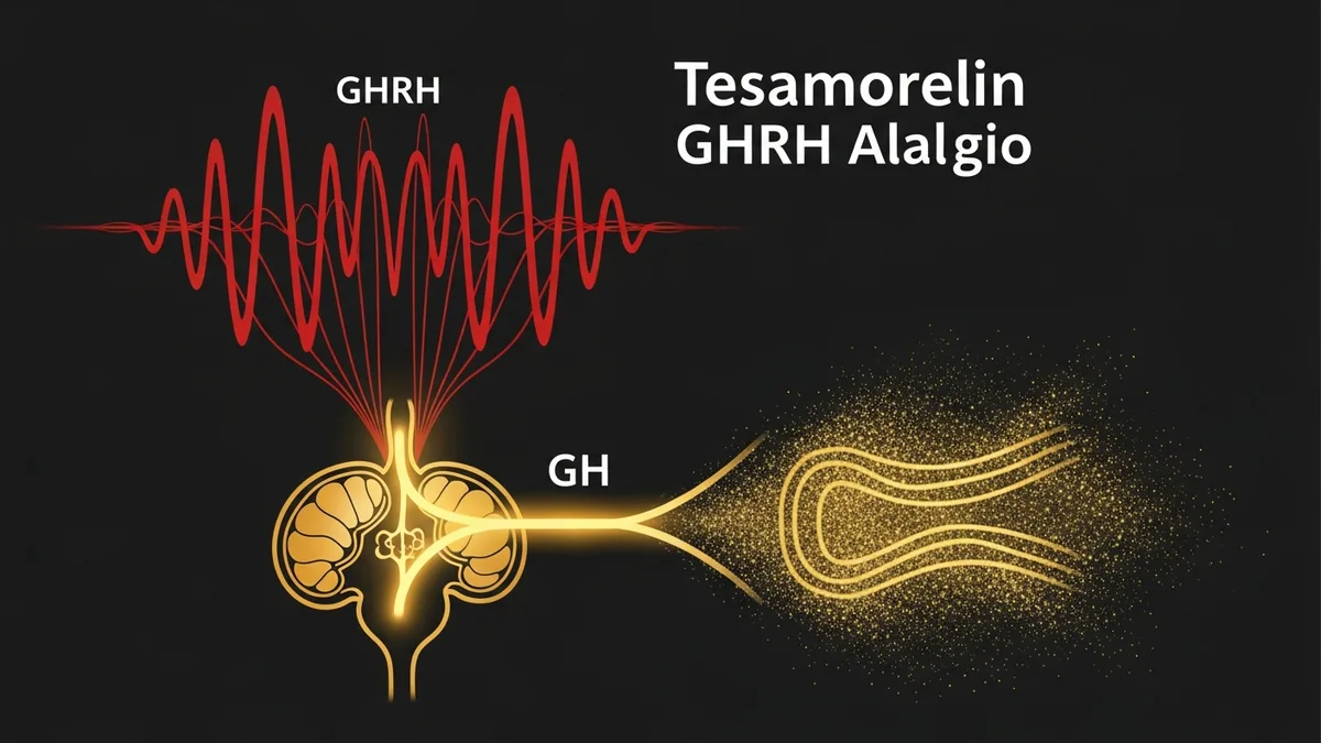 tesamorelin GHRH analog pituitary GH release waveform visceral adipose reduction pathway illustration | Spartan Research