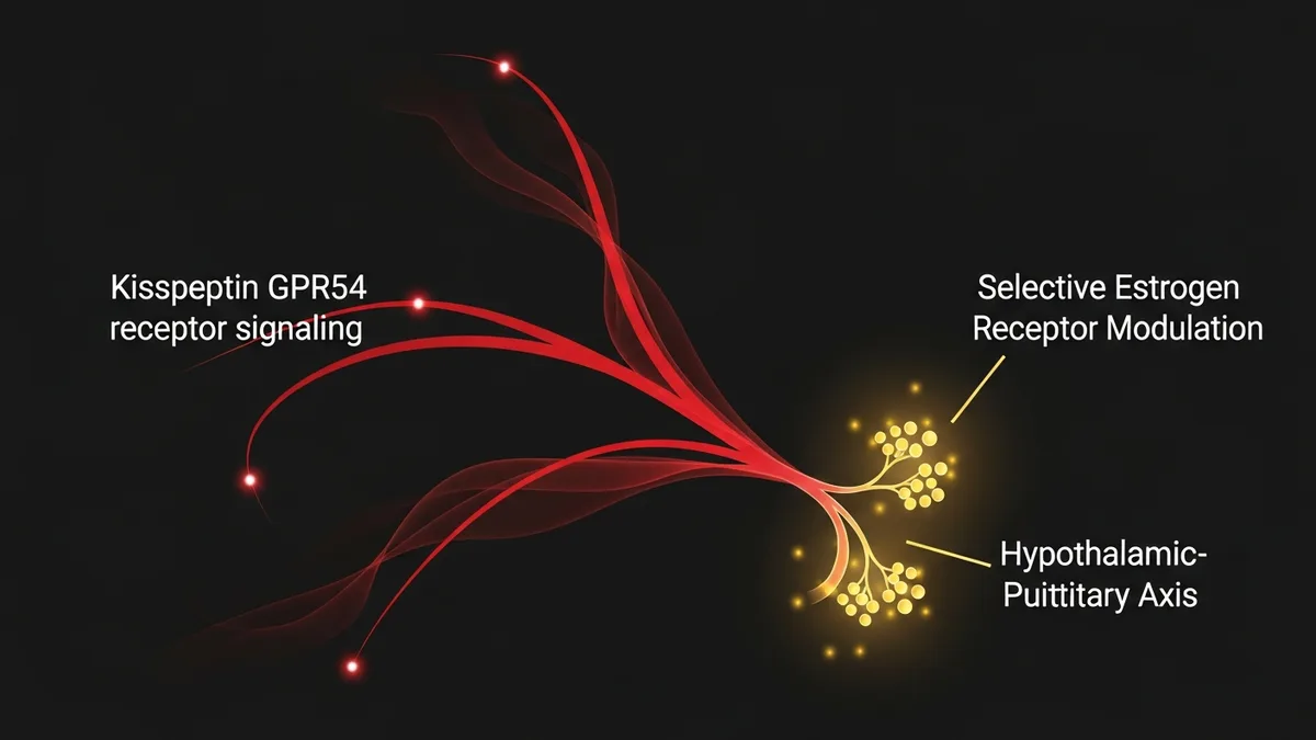 kisspeptin GPR54 vs enclomiphene SERM hypothalamic-pituitary axis molecular illustration | Spartan Research