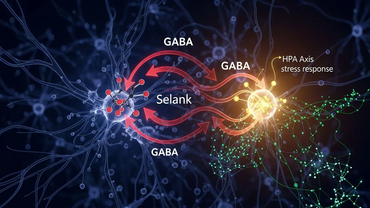 Selank TP4 heptapeptide GABA receptor anxiolytic HPA axis stress response neural cascade illustration | Spartan Research